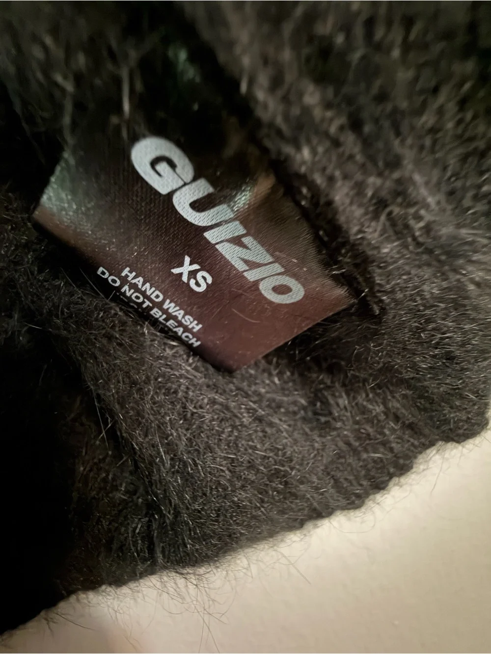 Guizio Cropped Angora Fuzzy Flower Rhinestone Single Closure Cardigan In Black